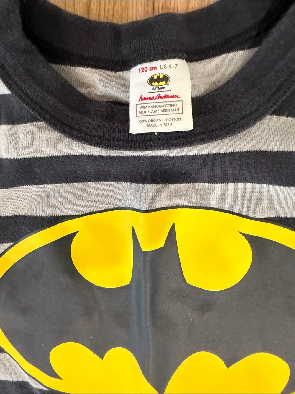 Hanna Andersson Black & Gray Striped Batman Pajama Set with Yellow Logo